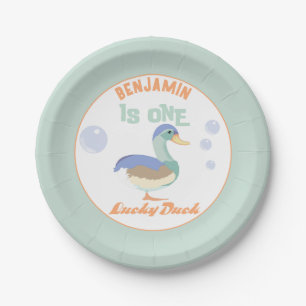 One Lucky Duck & Bubbles First Birthday Pastel Paper Plates