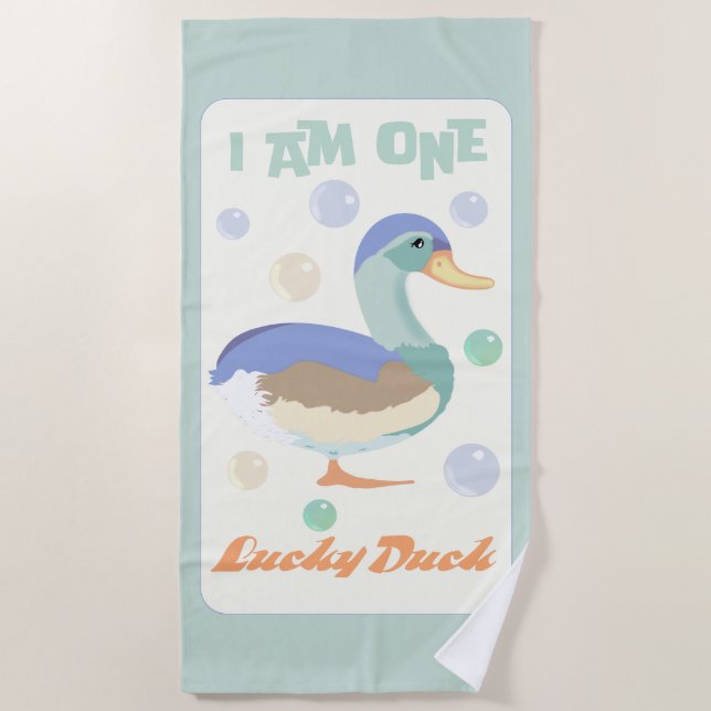 One Lucky Duck &  Bubbles Green  Pastel  Beach Towel (Front)