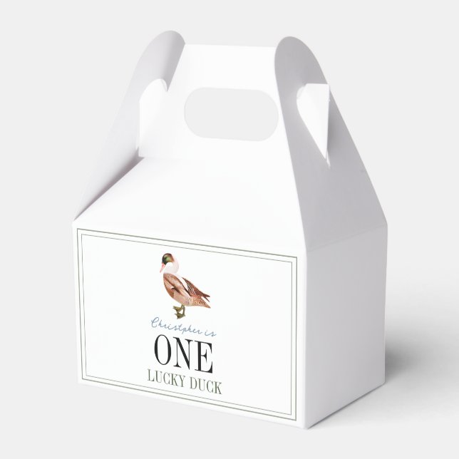 One Lucky Duck Classic Boy 1st Birthday Favor Boxes (Front Side)