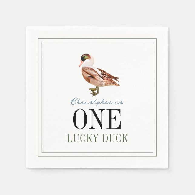 One Lucky Duck Classic Boy 1st Birthday Napkins (Front)