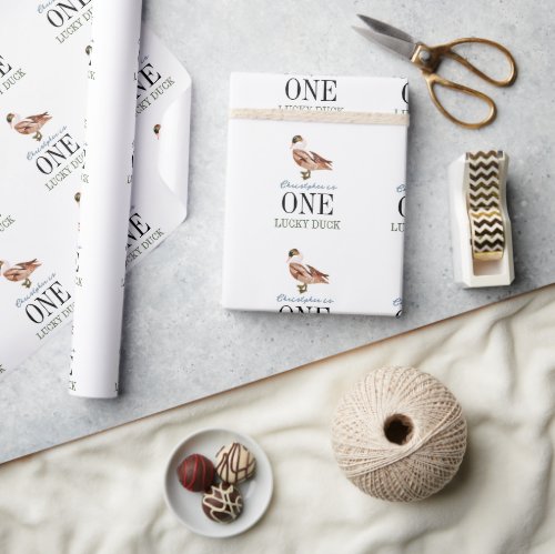 One Lucky Duck Classic Boy 1st Birthday Wrapping Paper
