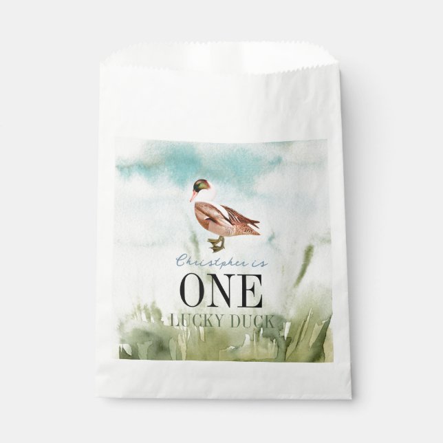 One Lucky Duck Field Boy 1st Birthday Favor Bag (Front)