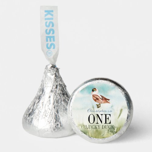 One Lucky Duck Field Watercolor Boy 1st Birthday Hersheys Kisses