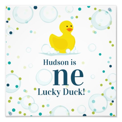 One Lucky Duck First Birthday Blue Photo Print