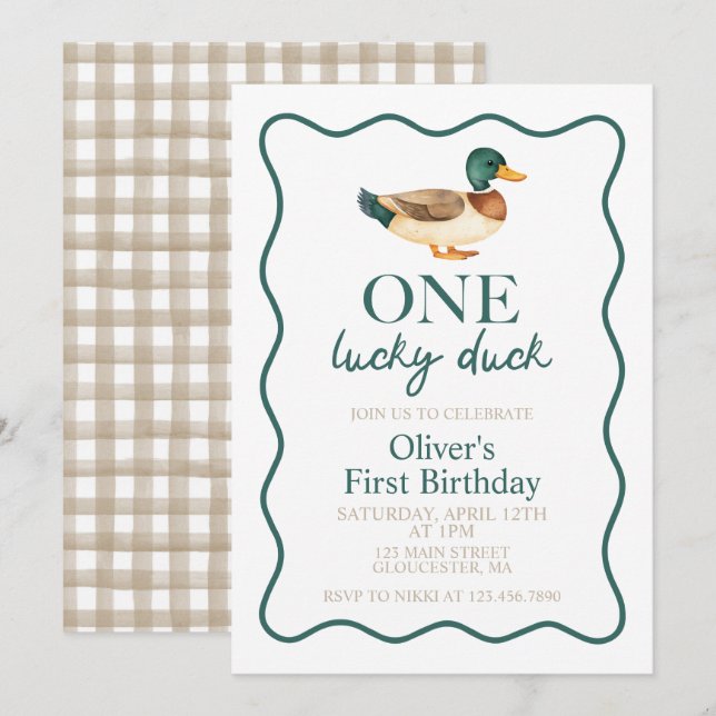 One Lucky Duck first birthday Invitation (Front/Back)