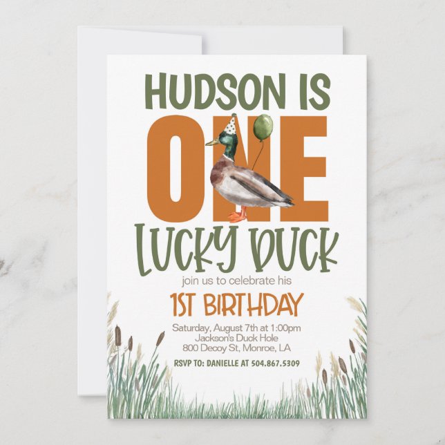 ONE Lucky Duck First Birthday Invitation (Front)