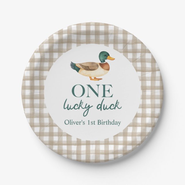 One Lucky Duck first birthday Paper Plates (Front)