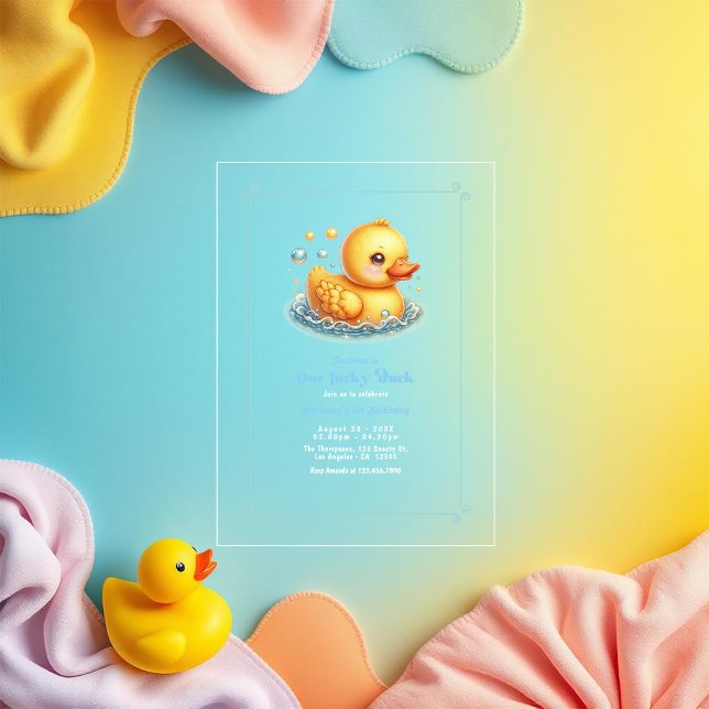 One Lucky Duck First Birthday Party Acrylic Invitations (One Lucky Duck First Birthday Party Acrylic Invitations)