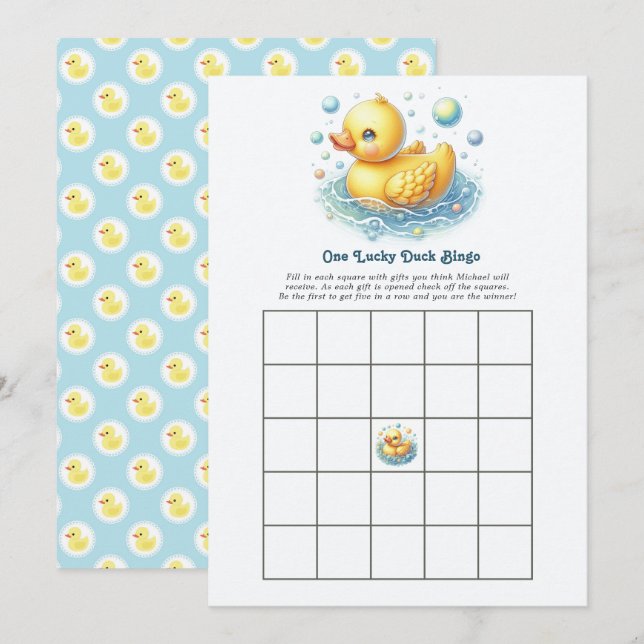 One Lucky Duck First Birthday Party Bingo Game Invitation (Front/Back)