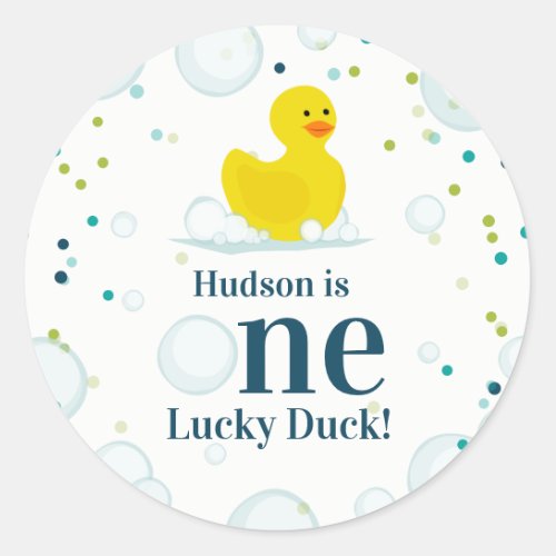 One Lucky Duck First Birthday Party Classic Round Sticker