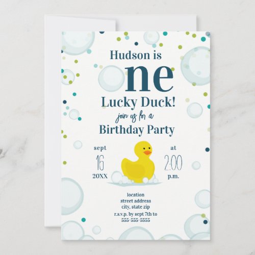 One Lucky Duck First Birthday Party Invitation