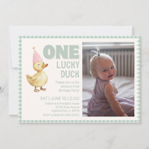 ONE Lucky Duck First Birthday Party Invitation