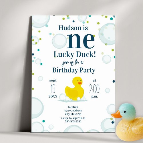 One Lucky Duck First Birthday Party Invitation