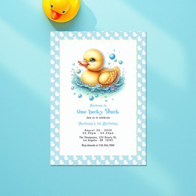 One Lucky Duck First Birthday Party Invitation (One Lucky Duck First Birthday Party Invitation)