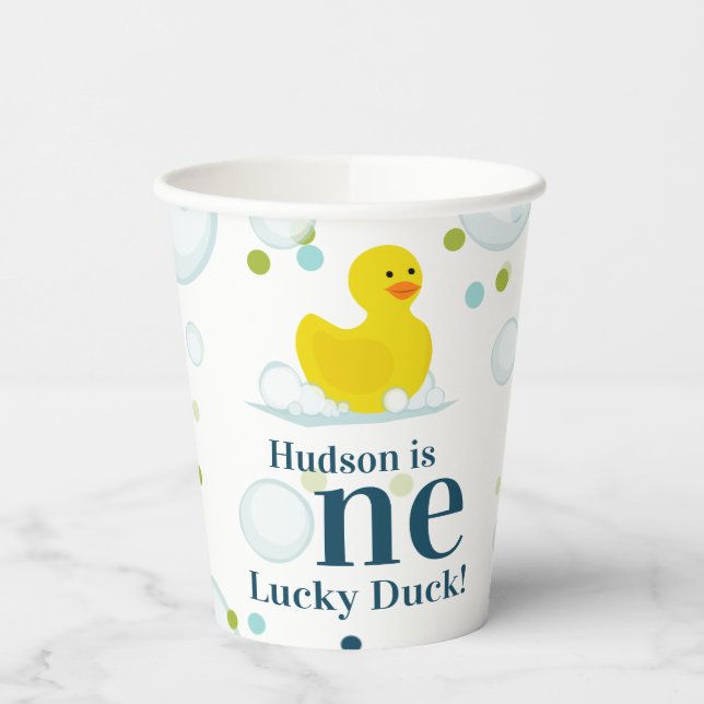 One Lucky Duck First Birthday Party Paper Cups (Left)
