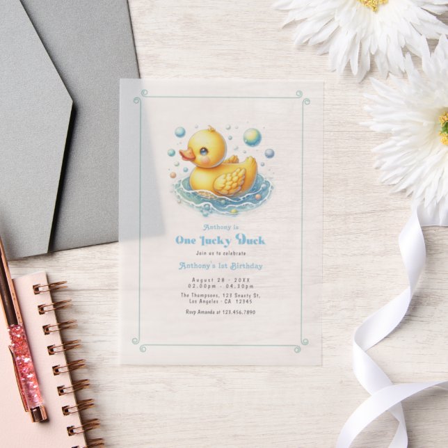 One Lucky Duck First Birthday Party Vellum Invitations (Wedding)