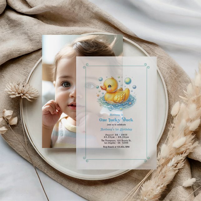 One Lucky Duck First Birthday Party Vellum Invitations (One Lucky Duck First Birthday Party Vellum Invitations)