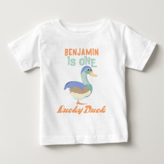 One Lucky Duck  First Birthday Pastel Baby T-Shirt (Front)
