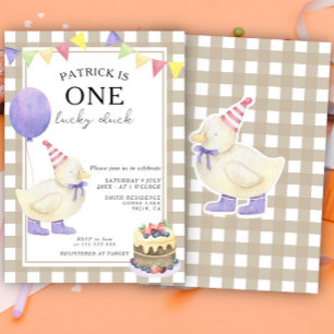 One Lucky Duck Gender Neutral First Birthday Invitation