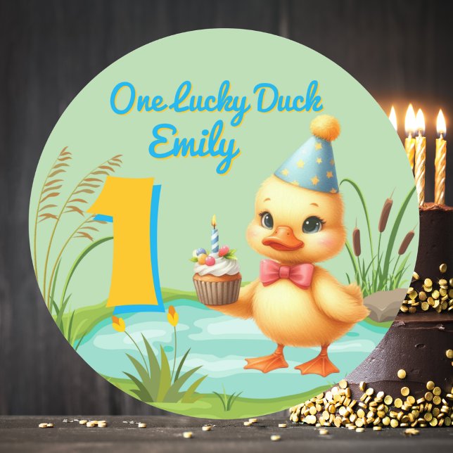 One Lucky Duck Girl 1st Birthday Party  Classic Round Sticker (Creator Uploaded)