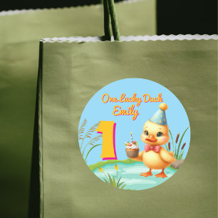 One Lucky Duck Girl 1st Birthday Party Classic Round Sticker