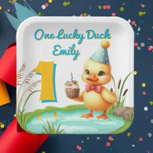 One Lucky Duck Girl 1st Birthday Party Paper Plate