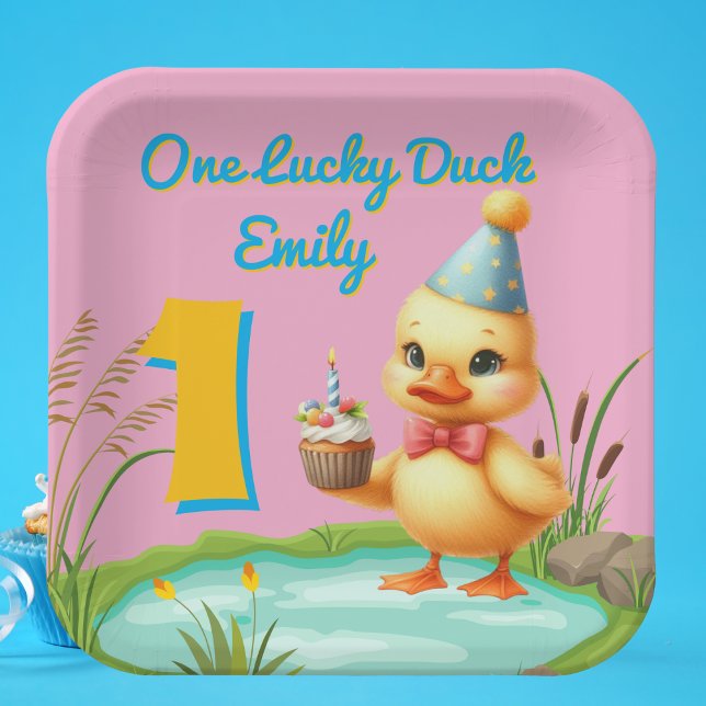 One Lucky Duck Girl 1st Birthday Party Paper Plate (Creator Uploaded)