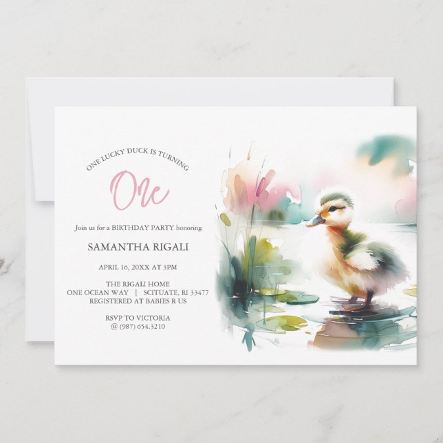 One Lucky Duck Girl Birthday Invitations (Front)