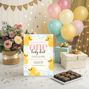 One Lucky Duck Girl's First Birthday Party Invitation