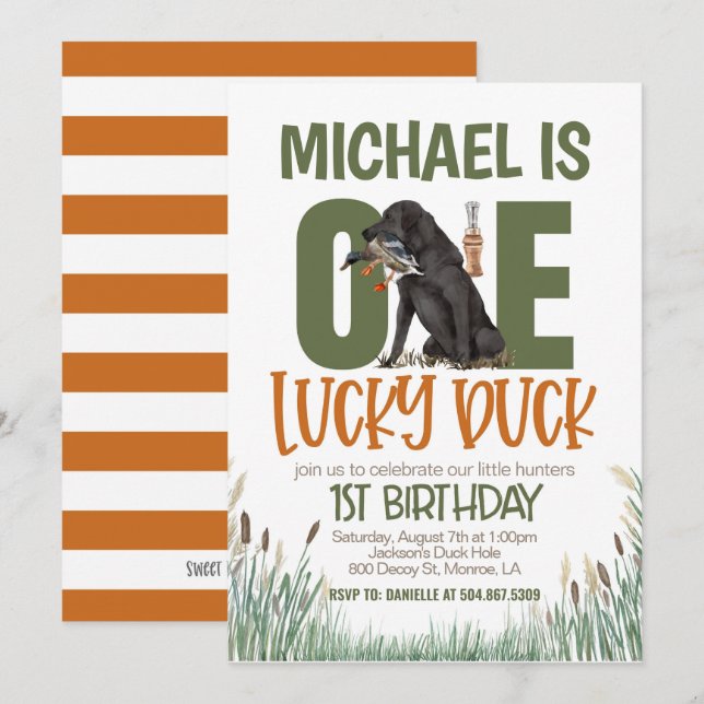 ONE Lucky Duck Hunting First Birthday Invitation (Front/Back)