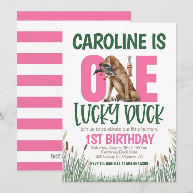 ONE Lucky Duck Hunting First Birthday Invitation (Front/Back)