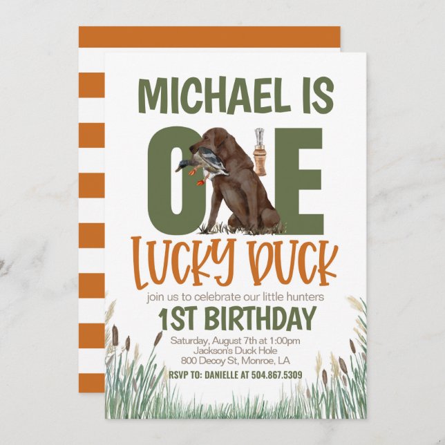 ONE Lucky Duck Hunting First Birthday Invitation (Front/Back)