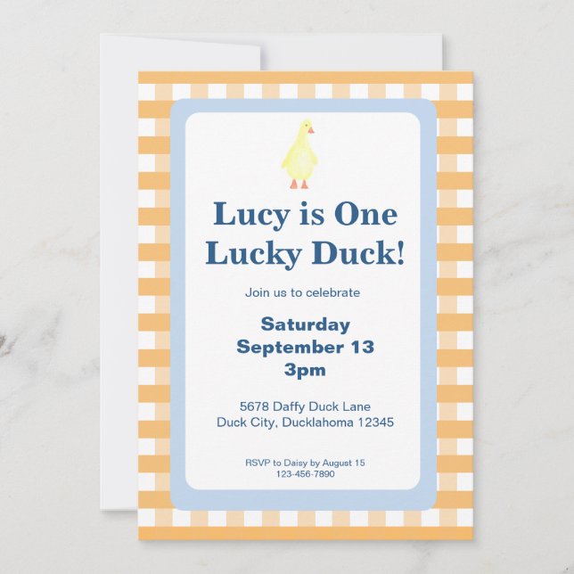 One Lucky Duck Invitation Template (Orange) (Front)