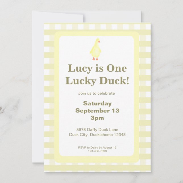 One Lucky Duck Invitation Template (Pale Yellow) (Front)