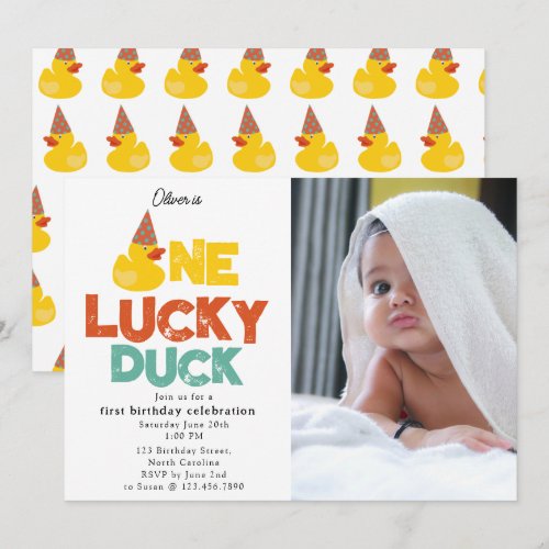 One Lucky Duck Invite 1st  First Birthday Photo
