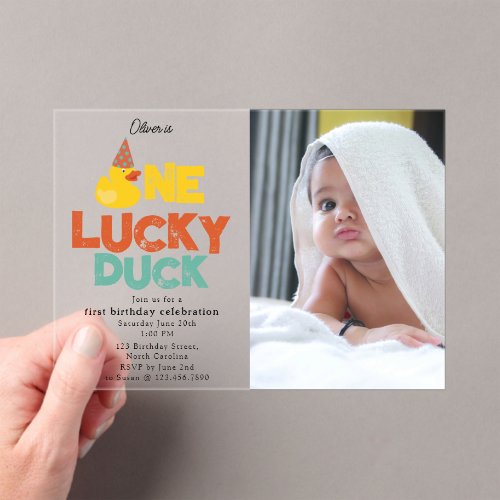 One Lucky Duck Invite 1st  First Birthday Photo