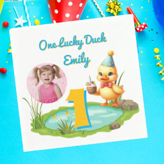 One Lucky Duck Kids 1st Birthday Photo Napkins