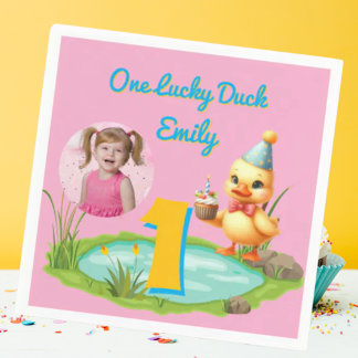 One Lucky Duck Kids 1st Birthday Photo Napkins