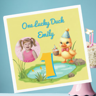 One Lucky Duck Kids 1st Birthday Photo Napkins