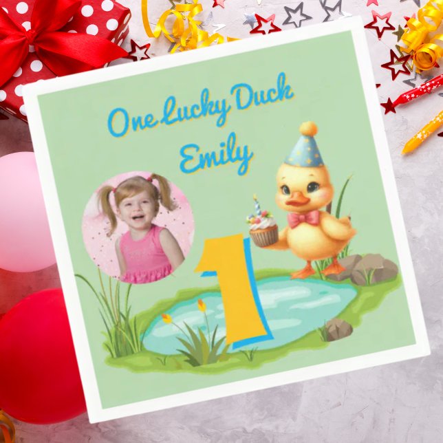 One Lucky Duck Kids 1st Birthday Photo Napkins (Creator Uploaded)