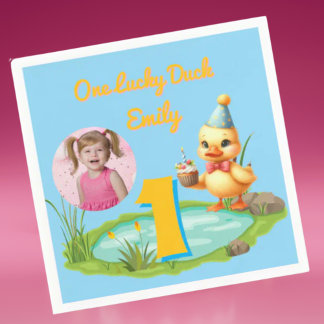 One Lucky Duck Kids 1st Birthday Photo Napkins