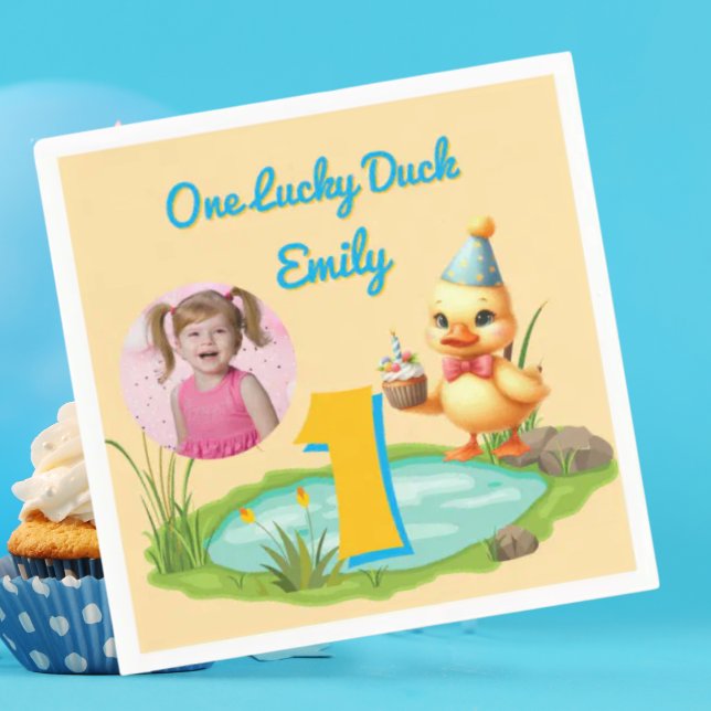 One Lucky Duck Kids 1st Birthday Photo Napkins (Creator Uploaded)