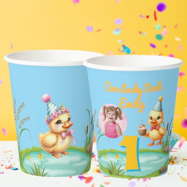 One Lucky Duck Kids Birthday Photo Paper Cups (Creator Uploaded)