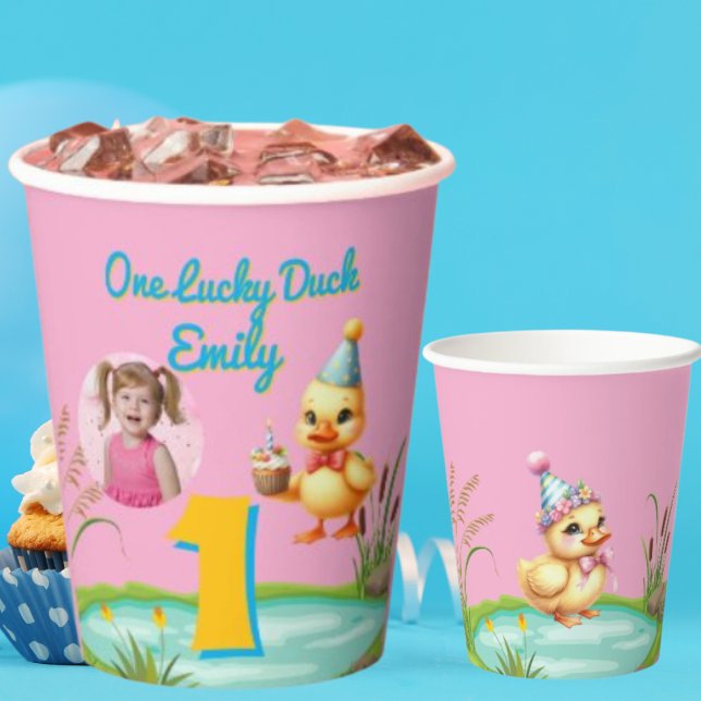 One Lucky Duck Kids Birthday Photo Paper Cups (Creator Uploaded)