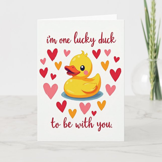 One Lucky Duck Love Hearts Card (Front)
