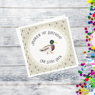 One Lucky Duck Mallard 1st Birthday Napkins