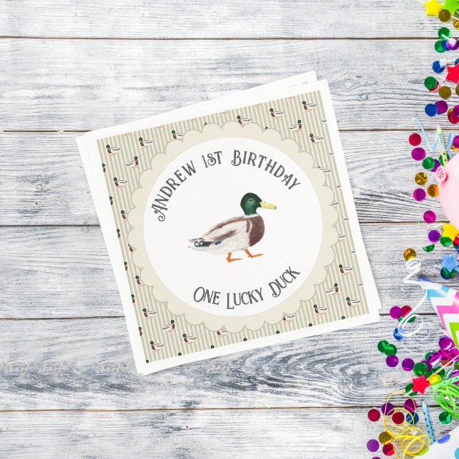One Lucky Duck Mallard 1st Birthday Napkins (Creator Uploaded)