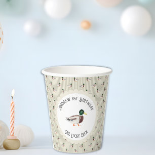 One Lucky Duck Mallard 1st Birthday Paper Cups