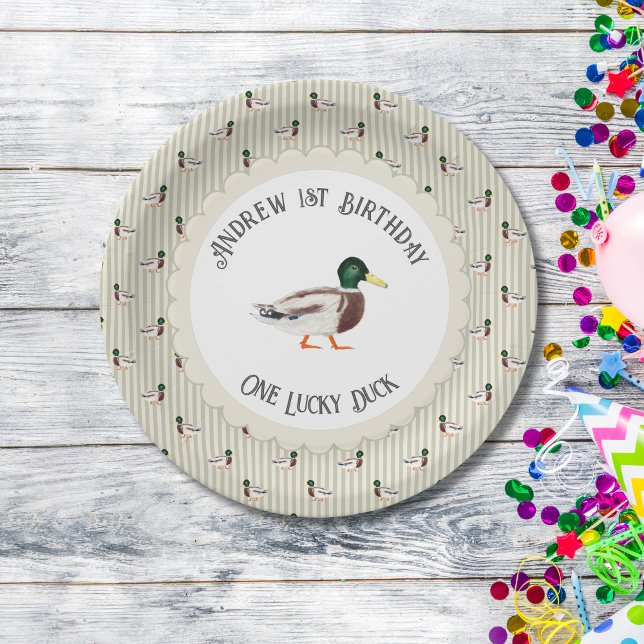 One Lucky Duck Mallard 1st Birthday Paper Plates (Creator Uploaded)