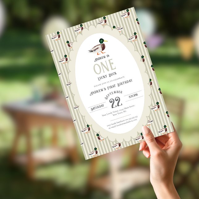 One Lucky Duck Mallard 1st Birthday Party  Invitation (Creator Uploaded)